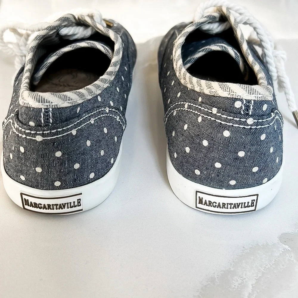 Margaritaville Blue and White Denim Polka Dot Lace Up Sneakers Sz 11 - Picture 9 of 13